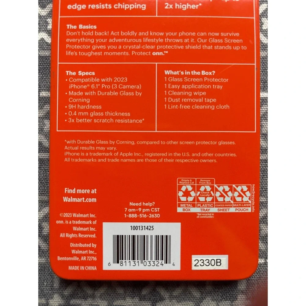 onn Glass Screen Protector iPhone 15 Pro 6.1 Inch Clear New Corning Glass 9H